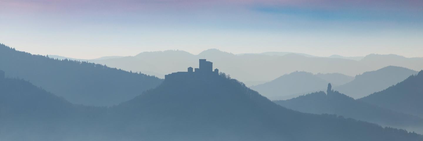 Burg Trifels und Annebos im Dunst.