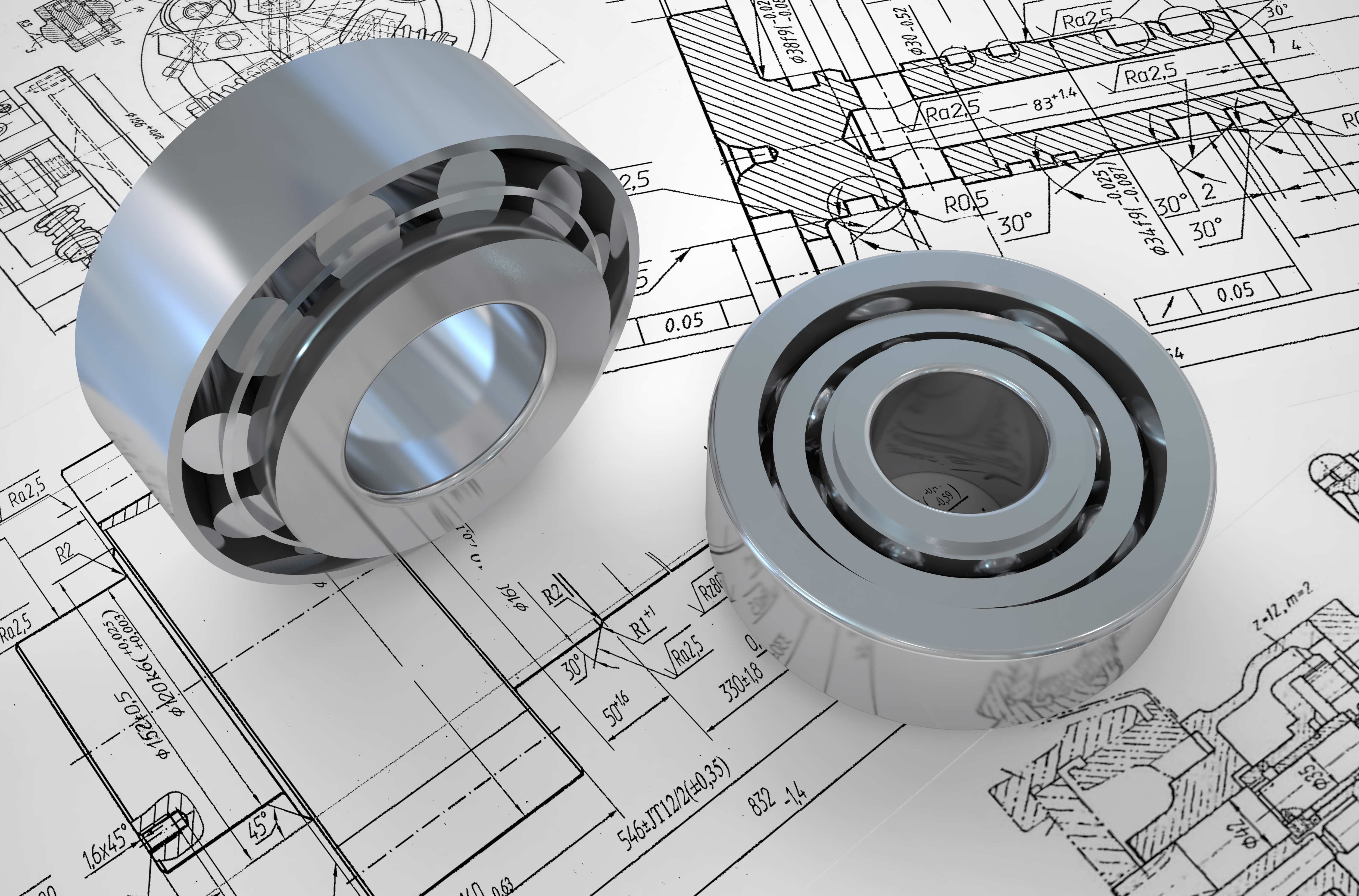 Kugellager auf einer technischen Zeichnung